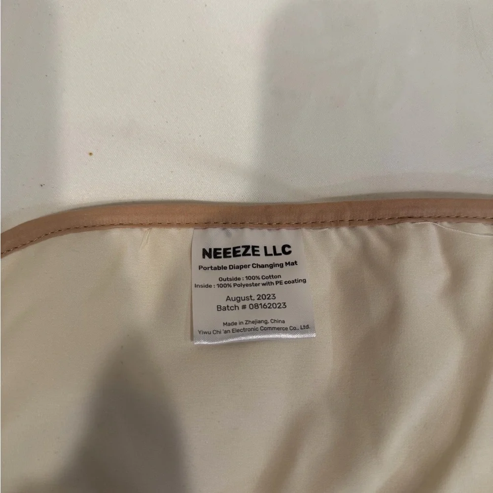 Neutral Cream Quilted Diaper Clutch with Brown Trim and Bear Accent